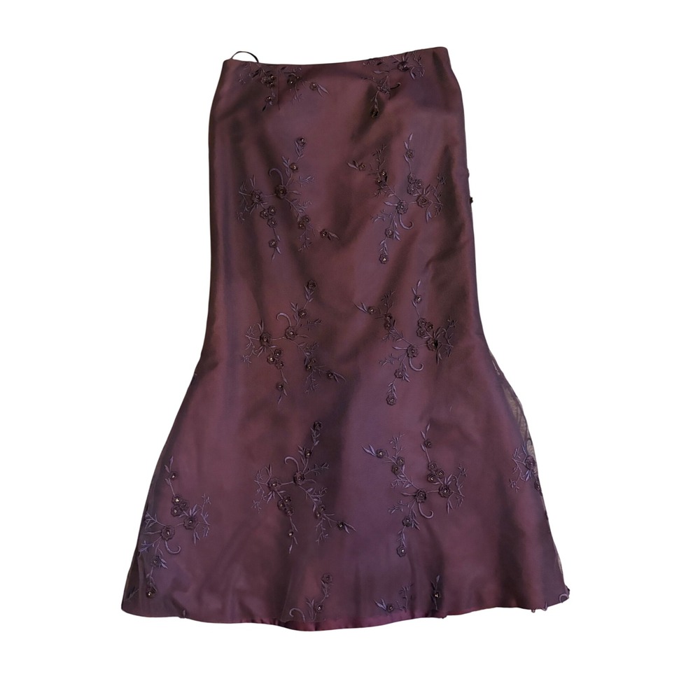 Vintage Rose Taft 100% Silk Beaded Embroidered Mermaid Gown Dress Plum Purple 16